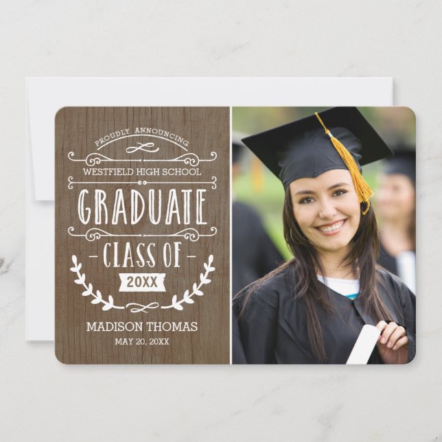 Faire-part de graduation naturelle - Bois (Devant)