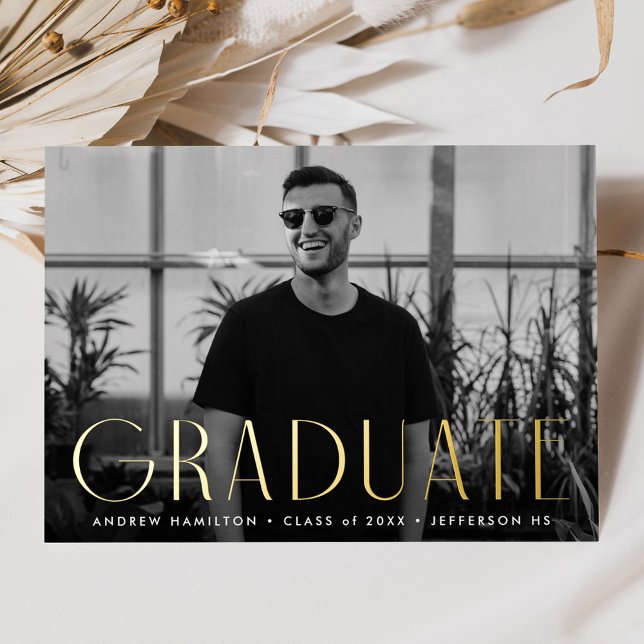 Faire-part de graduation photo Gold Foil moderne (Créateur téléchargé)