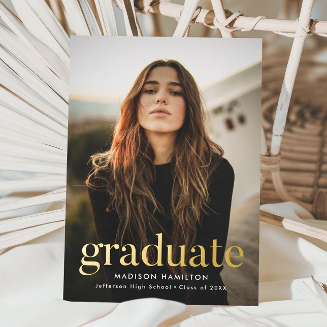 Faire-part de graduation photo Gold Foil moderne (Créateur téléchargé)