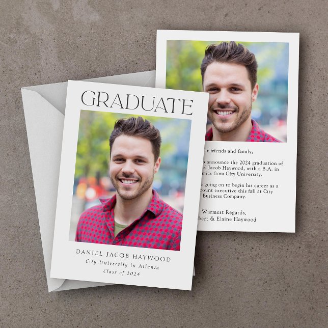 Faire-part de graduation photo noir blanc classiqu (Créateur téléchargé)
