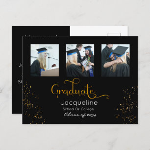 Faire-part De Graduation Photo Noir Et Or