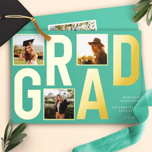 Faire-part de graduation photo Turquoise moderne