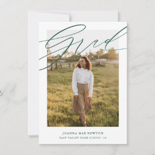 Faire-part de graduation photo verte de script sim
