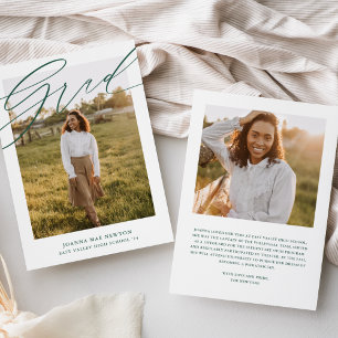 Faire-part de graduation photo verte de script sim