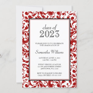 Faire-part de graduation Red et Black Swirl Damask
