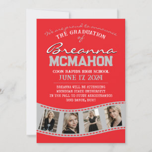 Faire-part de graduation Red & Grey Filmstrip