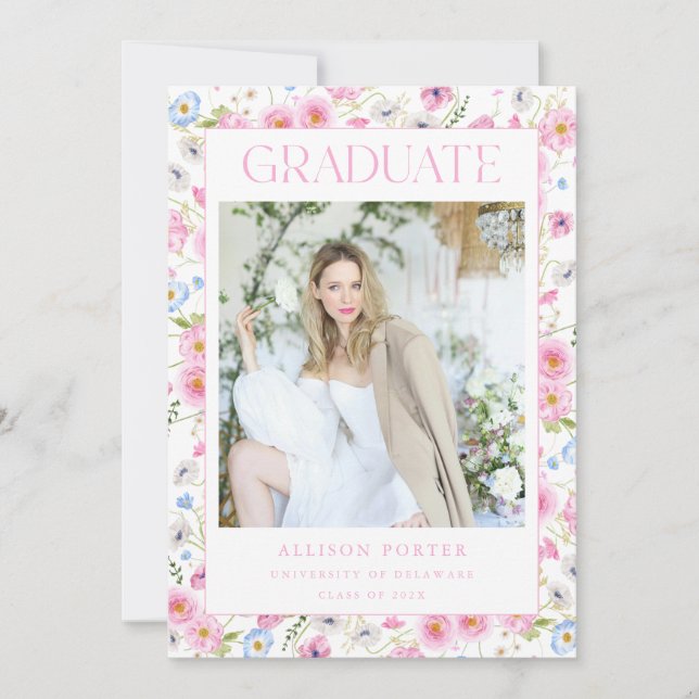 Faire-part de graduation rose Floral Invitation (Devant)