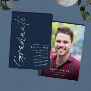 Faire-part de graduation simple Script Silver Foil