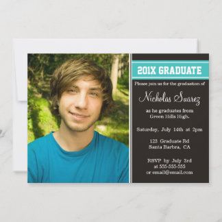 faire-part de graduation Turquoise noir et turquoi