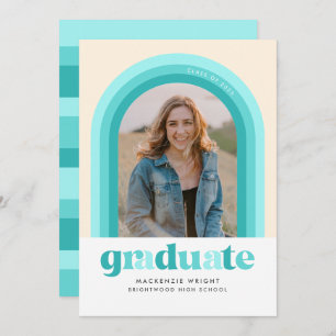 Faire-part de graduation turquoise Retro Arch
