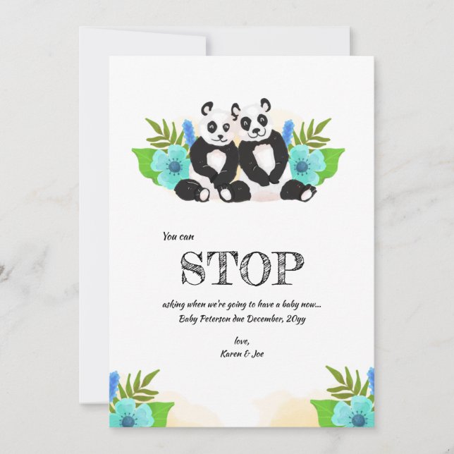 Faire-part de grossesse chez Panda Bears (Devant)
