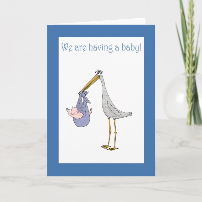 Faire-part de grossesse, cigogne et bébé (Devant)