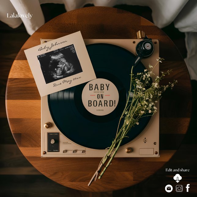 Faire-part de grossesse du lecteur de vinyle vinta (Créateur téléchargé)