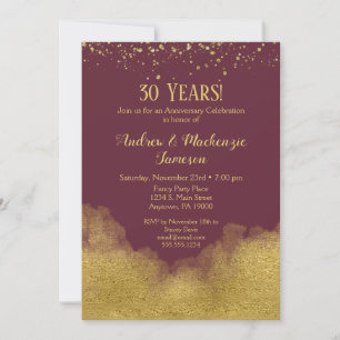 Faire-part de jubilé de mariage Burgundy Gold Conf