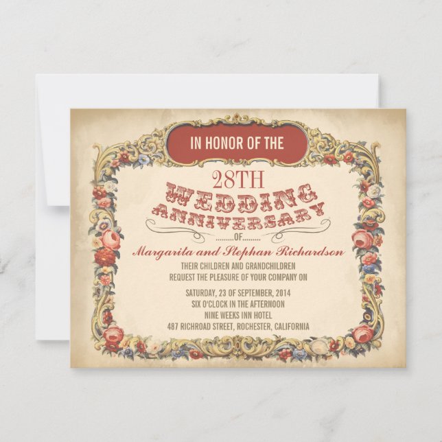 faire-part de jubilé de mariage floral victorien v (Devant)