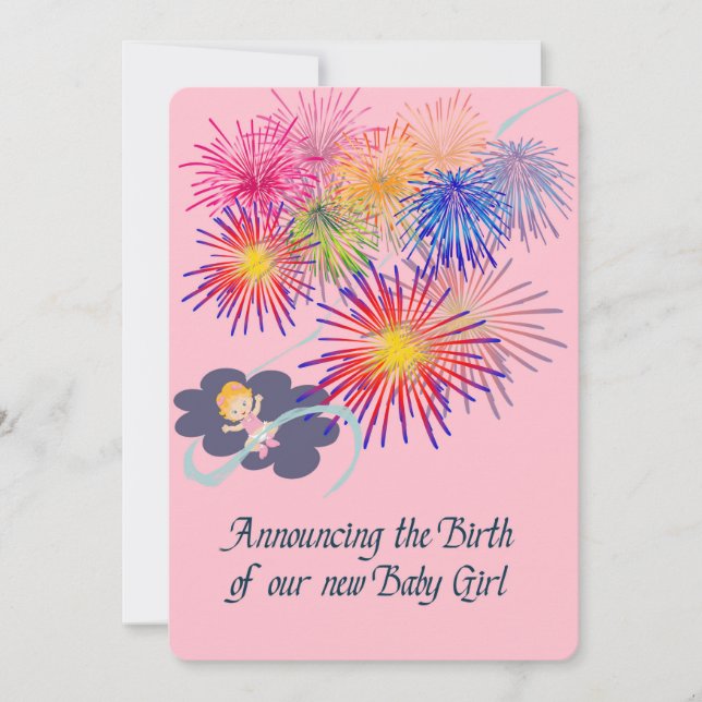Faire-part de la nouvelle petite fille avec feux d (Devant)
