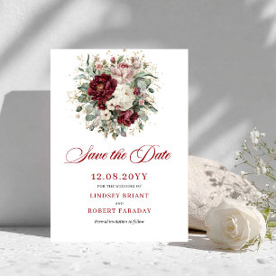 Faire-part de Luxe Rouge Bourgogne Fleurs Save The