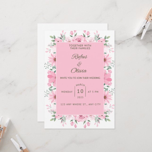 Faire-part de mariage. (Devant/Arrière en situation)