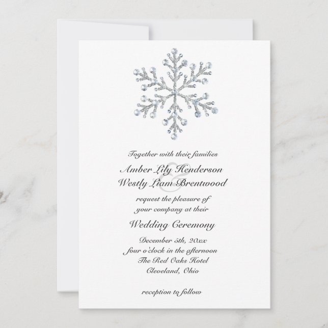 Faire-part de mariage 2 de flocon de neige d'hiver (Devant)