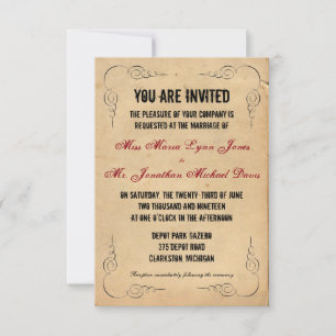 Faire-part de mariage 3x5 en papier marron Grunge 
