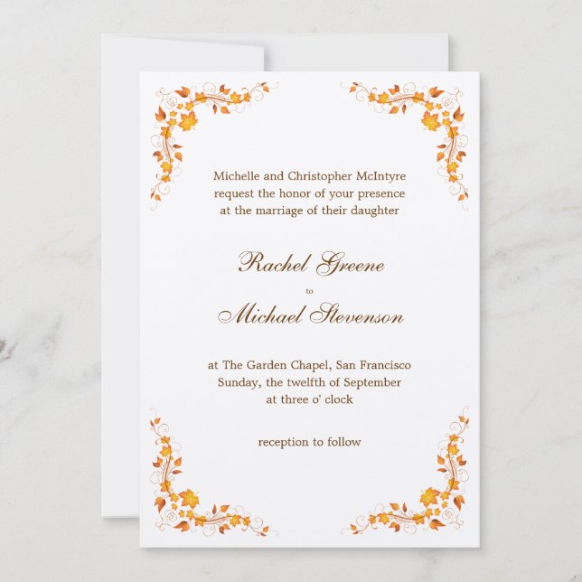 Faire-part de mariage 5 x de feuillage d'automne (Devant)