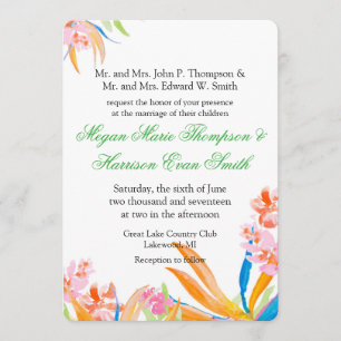 Faire-part de mariage à aquarelle tropicale en gra