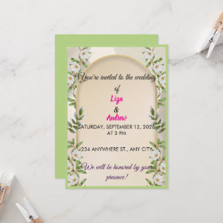 Faire-part de mariage à arche florale verte sauge 