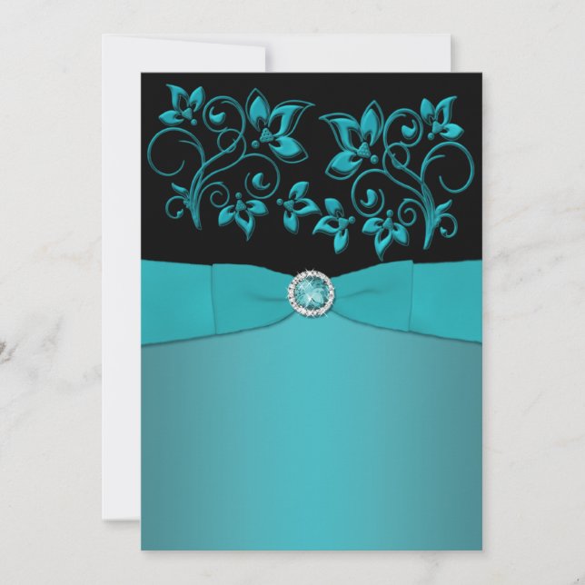 Faire-part de mariage à bijoux floraux turquoise e (Devant)