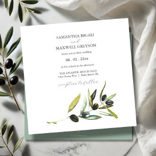 Faire-part de mariage à branche d'olivier à l'aqua