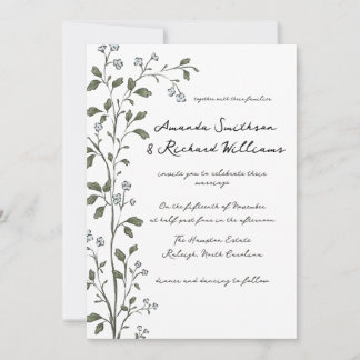 Faire-part de mariage à branche florale bleue
