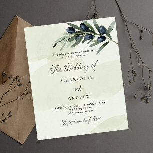 Faire-part de mariage à budget vert feuille d'oliv