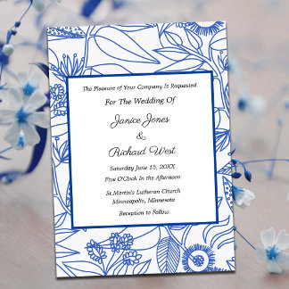 Faire-part de mariage à cadre bleu de la marine bo