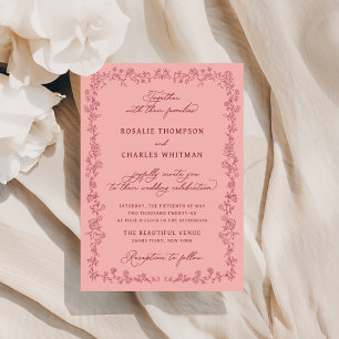 Faire-part de mariage à cadre de roses sauge vinta