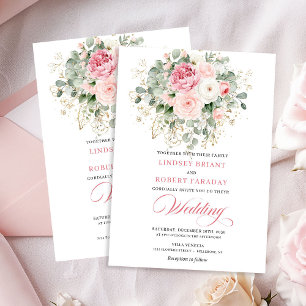 Faire-part de mariage à cadre doré avec roses Bohe