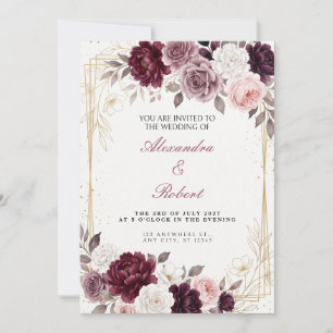 Faire-part de mariage à cadre doré et pivoine de B