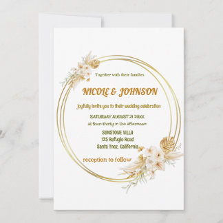 Faire-part de mariage à cadre doré fleuri