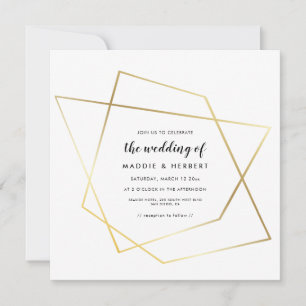 Faire-part de mariage à cadre doré géométrique mod