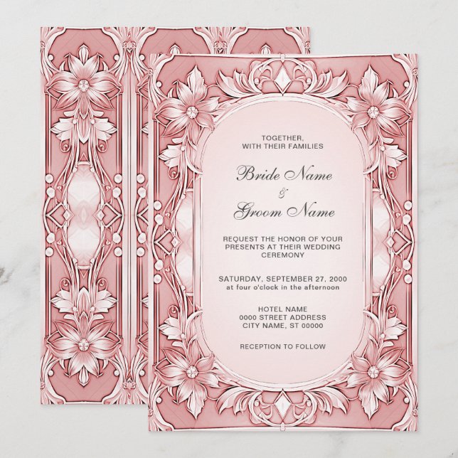 Faire-part de mariage à cadre rose (Devant / Derrière)