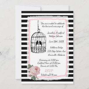 Faire-part de mariage à cage à oiseaux rose noir e