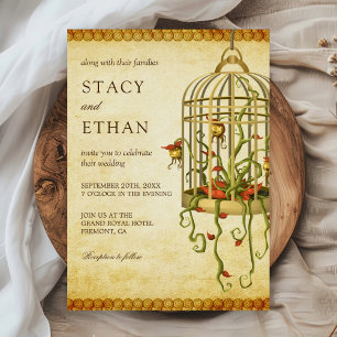 Faire-part de mariage à cage d'oiseau florale rust