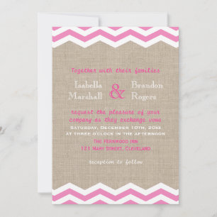 Faire-part de mariage à chevrons roses sur toile d
