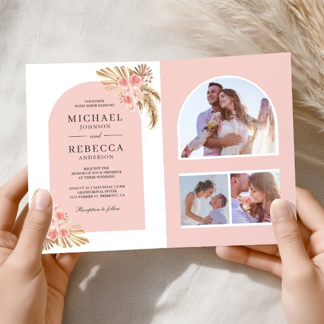 Faire-part de mariage à code QR Arch Boho Roses ro (Créateur téléchargé)