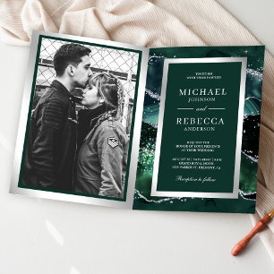 Faire-part de mariage à code QR en marbre vert éme