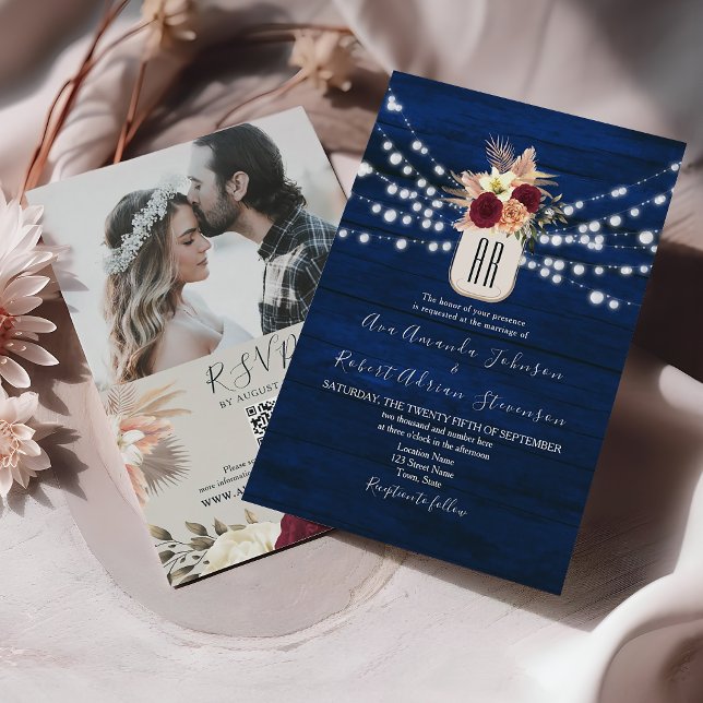 Faire-part de mariage à code QR floral rustique (Créateur téléchargé)