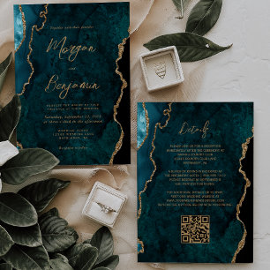 Faire-part de mariage à code QR moderne en agate b