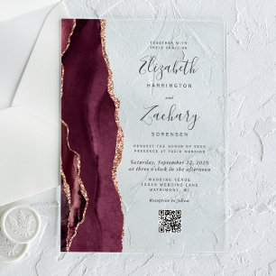 Faire-part de mariage à code QR or rose de Bourgog