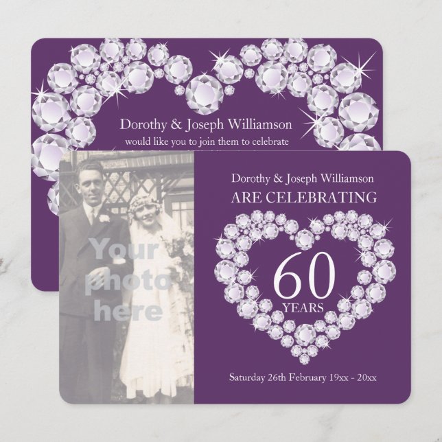 Faire-part de mariage à cœur de diamant pour une f (Devant / Derrière)