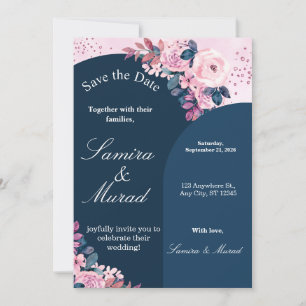 Faire-part de mariage à conserver avec fleurs bleu