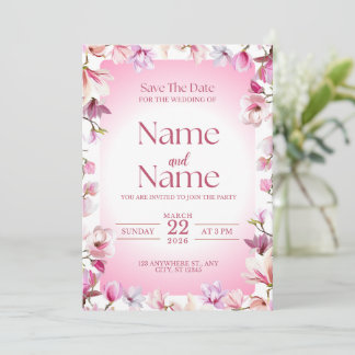 Faire-part de mariage à conserver avec fleurs rose