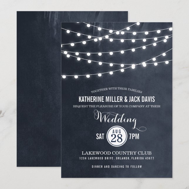Faire-part de mariage à cordes bleues (Devant / Derrière)